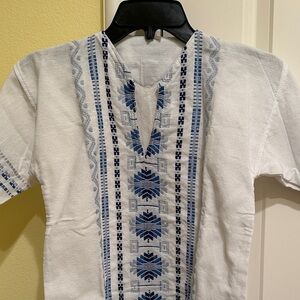 White and Blue Embroidered Top tag says large but I’d say medium